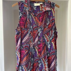 Anthropologie Pink and Purple Ruffled Sleeveless Blouse